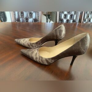 New Faconnable Caprice Beige/Brown Snakeskin Pattern Heel, Women’s Size 9